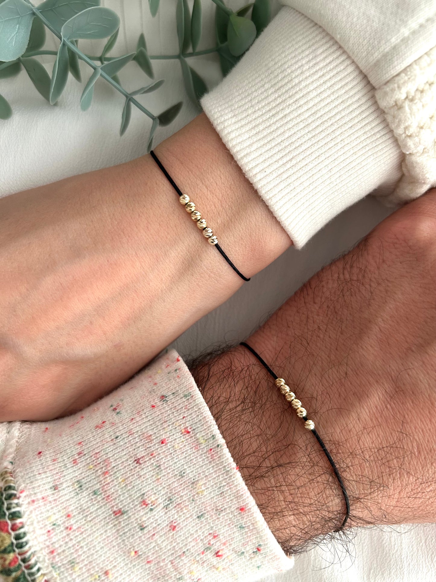 18k Solid Gold Beads Couples Bracelet Set, His and Hers Matching Bracelets, Anniversary Gift, Gold Beaded Bracelets,Minimalist Stackable Set