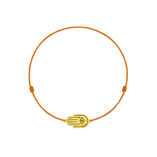 14K Gold hamsa charm bracelet with orange string Negru Jewelry gifts