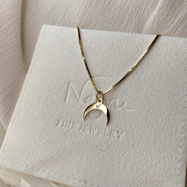 Crescent Moon solid 14k gold pendants for necklaces by Negru Jewelry